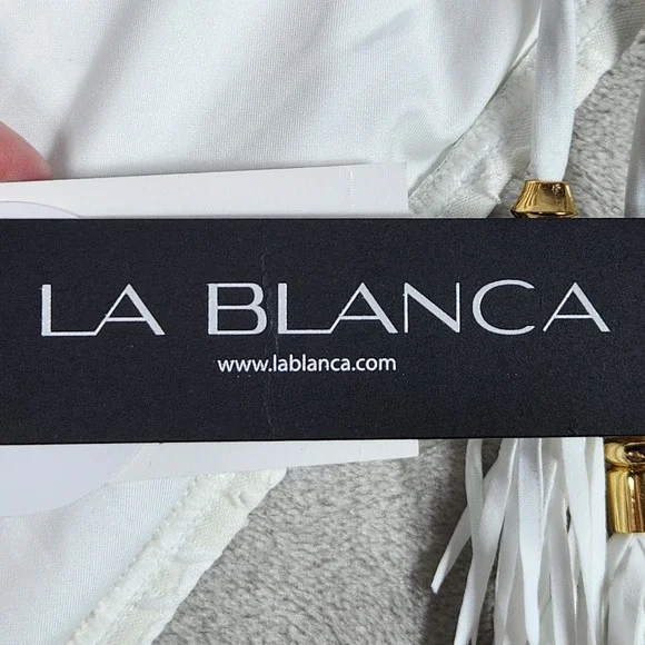 La Blanca Womens Size 12 White Saltwater Sands Tassel Tie Hipster Swim Bottoms - Picture 4 of 6
